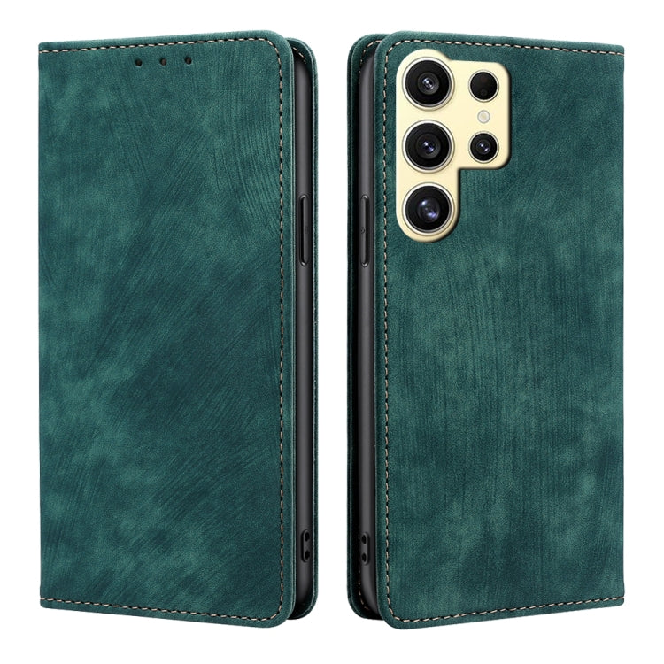 For Samsung Galaxy S24 Ultra 5G RFID Anti-theft Brush Magnetic Leather Phone Case(Green) - HoMEdemic™ 