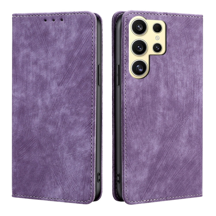 For Samsung Galaxy S24 Ultra 5G RFID Anti-theft Brush Magnetic Leather Phone Case(Purple) - HoMEdemic™ 