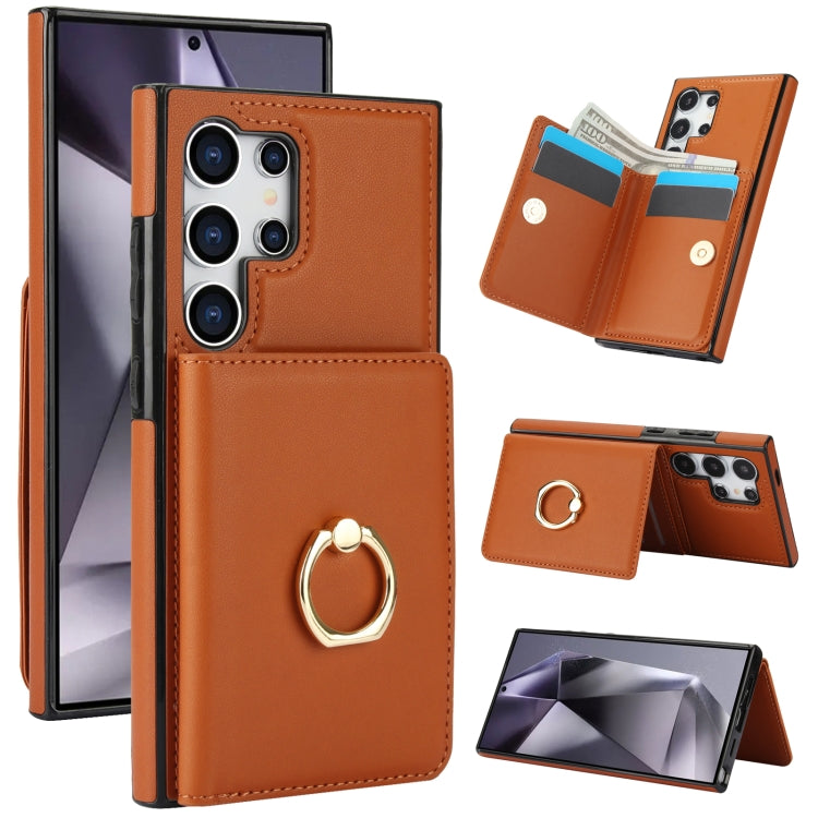For Samsung Galaxy S24 Ultra 5G RFID Anti-theft Card Ring Holder Phone Case(Brown) - HoMEdemic™ 