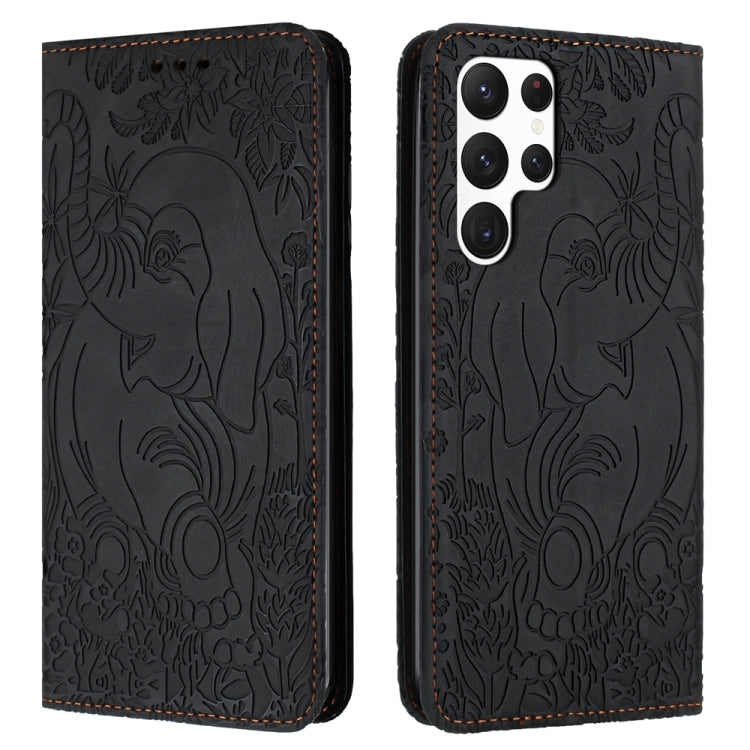 For Samsung Galaxy S24 Ultra 5G Retro Elephant Embossed Leather Phone Case(Black) - HoMEdemic™ 