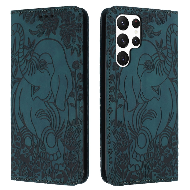 For Samsung Galaxy S24 Ultra 5G Retro Elephant Embossed Leather Phone Case(Green) - HoMEdemic™ 