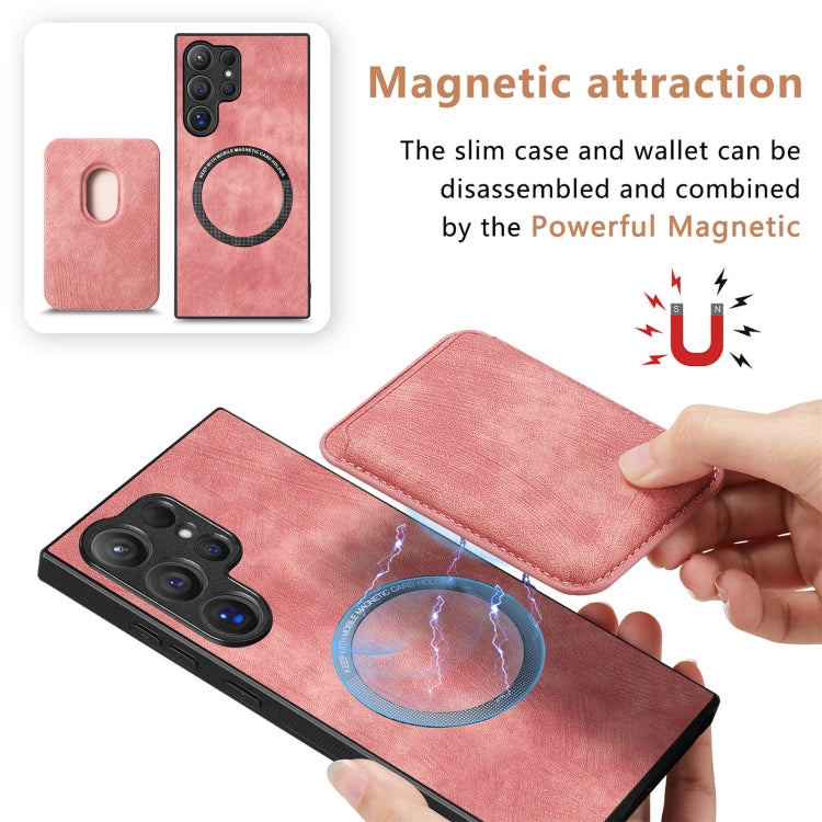 For Samsung Galaxy S24 Ultra 5G Retro Leather Card Bag Magnetic Phone Case(Pink) - HoMEdemic™ 