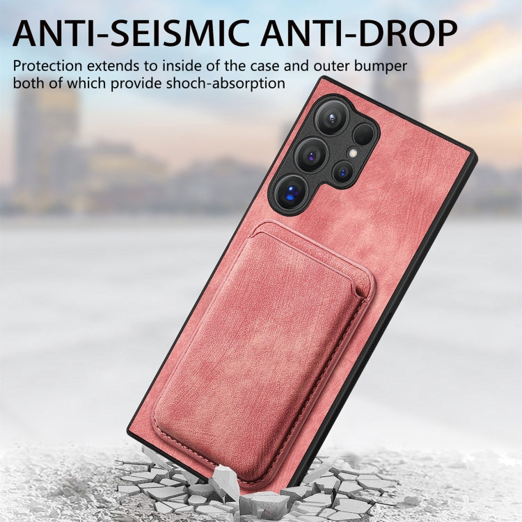 For Samsung Galaxy S24 Ultra 5G Retro Leather Card Bag Magnetic Phone Case(Pink) - HoMEdemic™ 