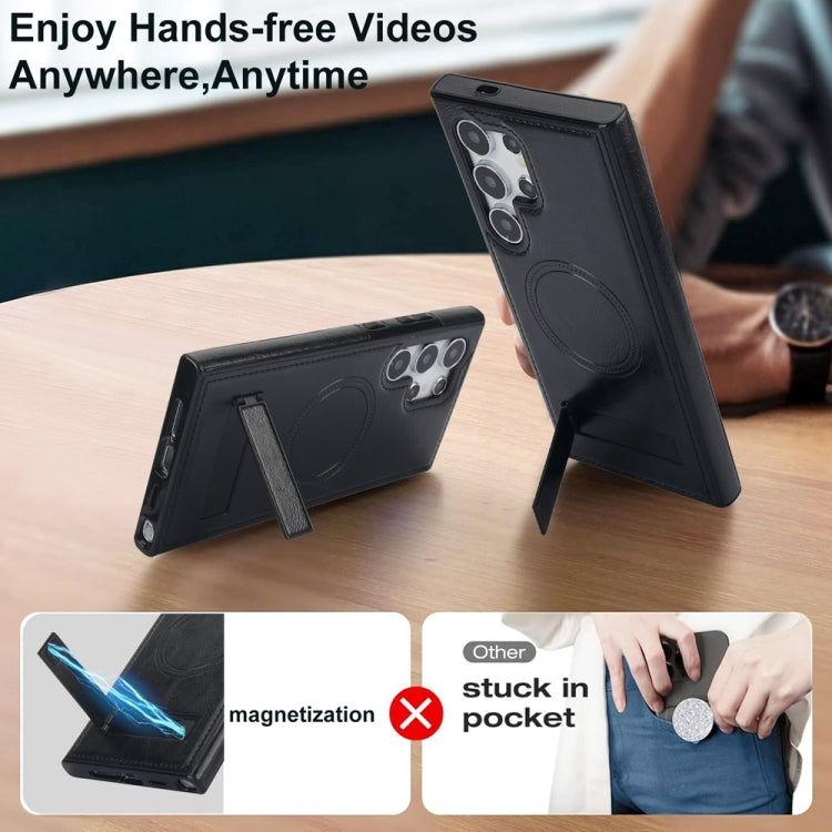For Samsung Galaxy S24 Ultra 5G Retro Leather Invisible Stand MagSafe Phone Case(Black) - HoMEdemic™ 