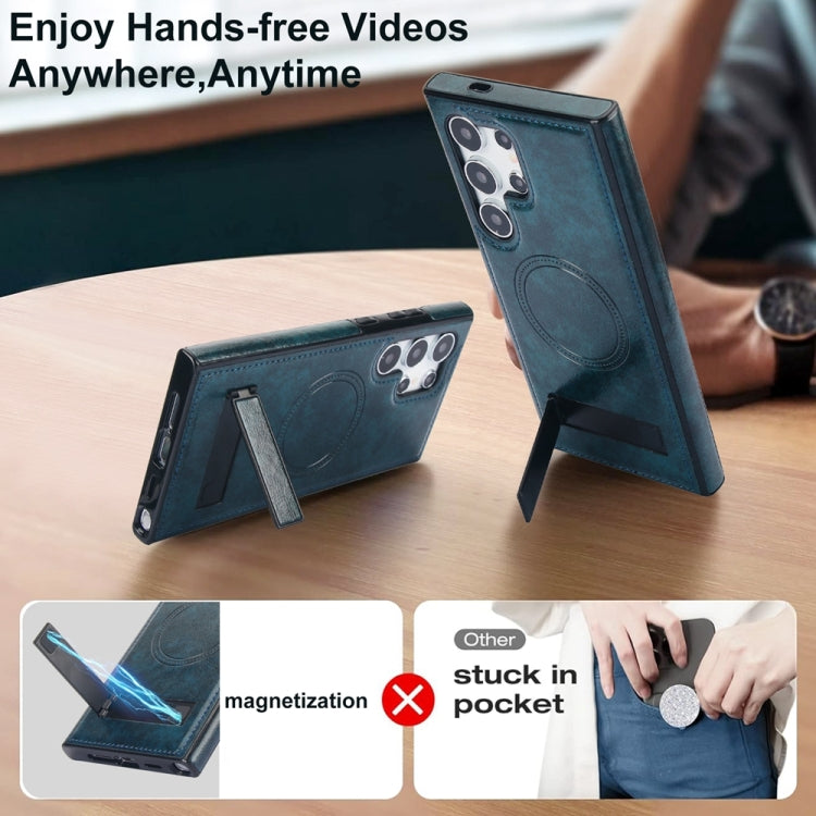 For Samsung Galaxy S24 Ultra 5G Retro Leather Invisible Stand MagSafe Phone Case(Blue) - HoMEdemic™ 
