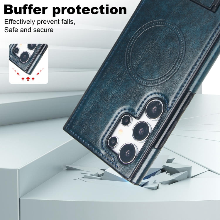 For Samsung Galaxy S24 Ultra 5G Retro Leather Invisible Stand MagSafe Phone Case(Blue) - HoMEdemic™ 