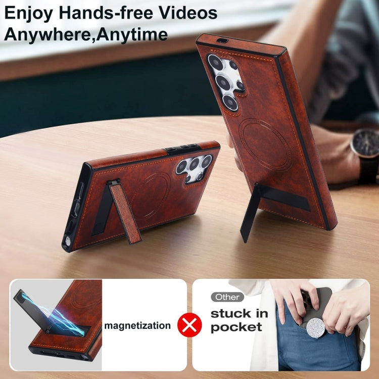 For Samsung Galaxy S24 Ultra 5G Retro Leather Invisible Stand MagSafe Phone Case(Brown) - HoMEdemic™ 