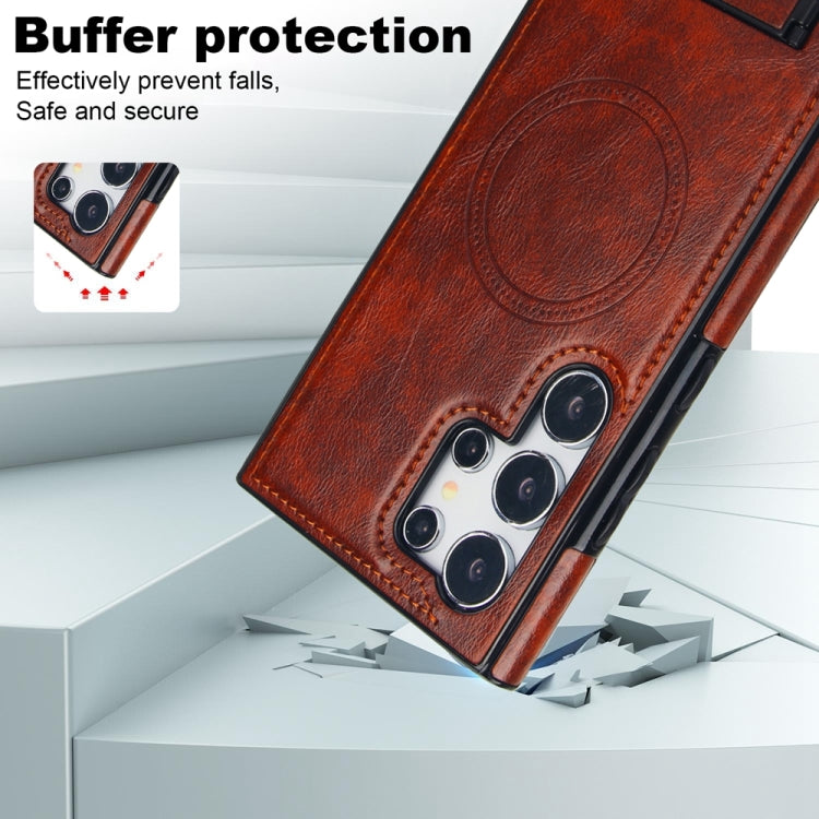 For Samsung Galaxy S24 Ultra 5G Retro Leather Invisible Stand MagSafe Phone Case(Brown) - HoMEdemic™ 
