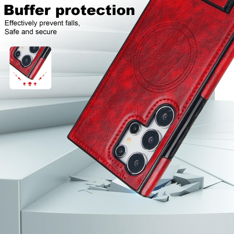 For Samsung Galaxy S24 Ultra 5G Retro Leather Invisible Stand MagSafe Phone Case(Red) - HoMEdemic™ 