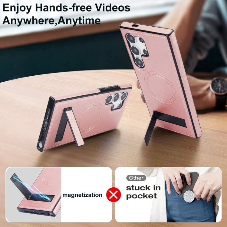 For Samsung Galaxy S24 Ultra 5G Retro Leather Invisible Stand MagSafe Phone Case(Rose Gold) - HoMEdemic™ 