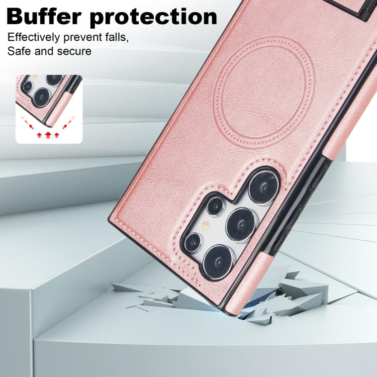 For Samsung Galaxy S24 Ultra 5G Retro Leather Invisible Stand MagSafe Phone Case(Rose Gold) - HoMEdemic™ 