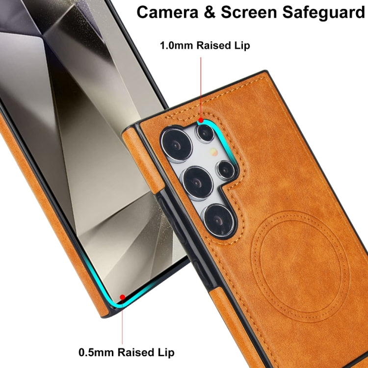 For Samsung Galaxy S24 Ultra 5G Retro Leather Invisible Stand MagSafe Phone Case(Yellow) - HoMEdemic™ 