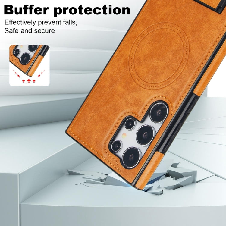 For Samsung Galaxy S24 Ultra 5G Retro Leather Invisible Stand MagSafe Phone Case(Yellow) - HoMEdemic™ 