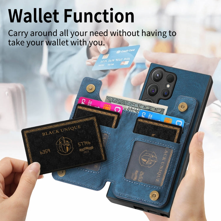 For Samsung Galaxy S24 Ultra 5G Retro Leather Zipper Wallet Back Phone Case(Blue) - HoMEdemic™ 