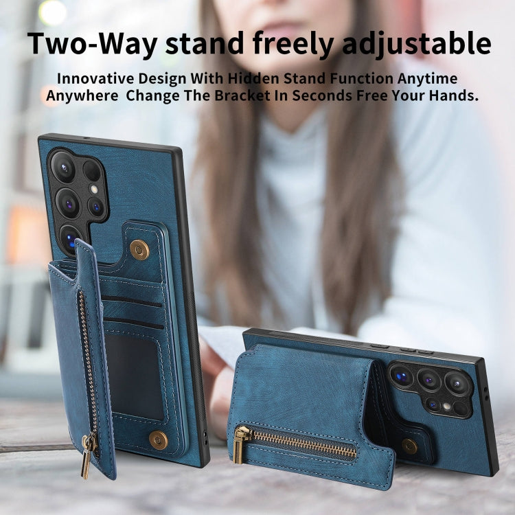 For Samsung Galaxy S24 Ultra 5G Retro Leather Zipper Wallet Back Phone Case(Blue) - HoMEdemic™ 