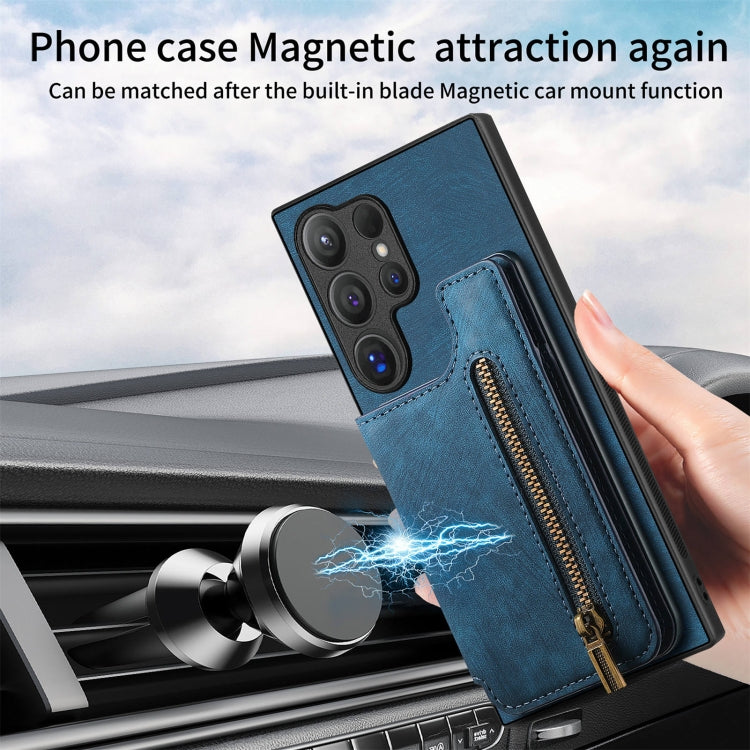 For Samsung Galaxy S24 Ultra 5G Retro Leather Zipper Wallet Back Phone Case(Blue) - HoMEdemic™ 