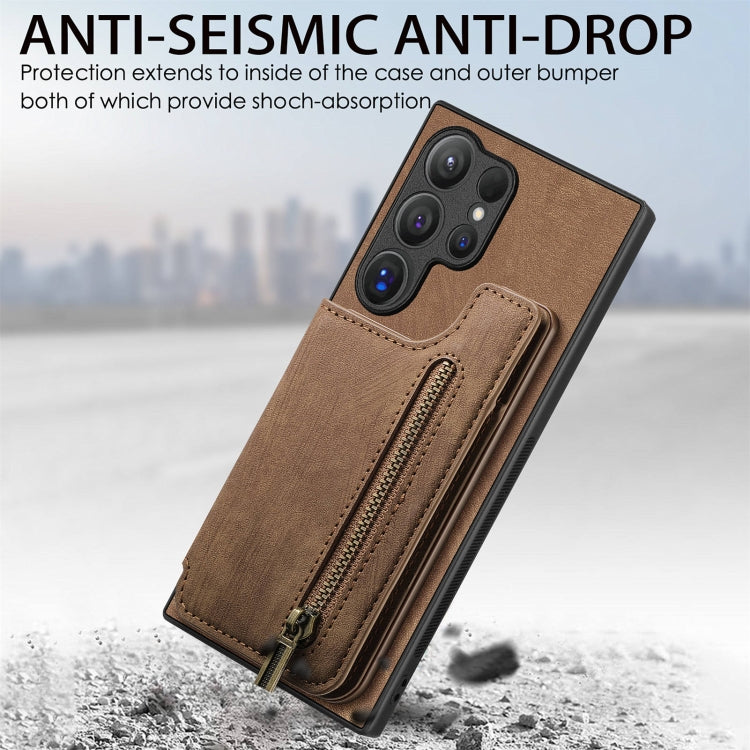 For Samsung Galaxy S24 Ultra 5G Retro Leather Zipper Wallet Back Phone Case(Brown) - HoMEdemic™ 
