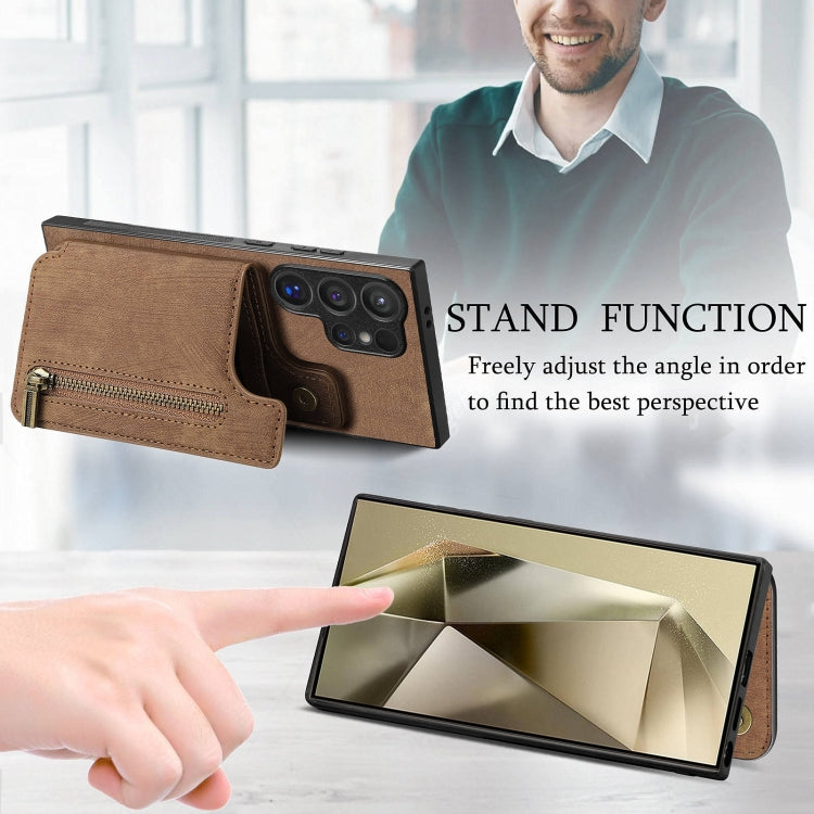For Samsung Galaxy S24 Ultra 5G Retro Leather Zipper Wallet Back Phone Case(Brown) - HoMEdemic™ 
