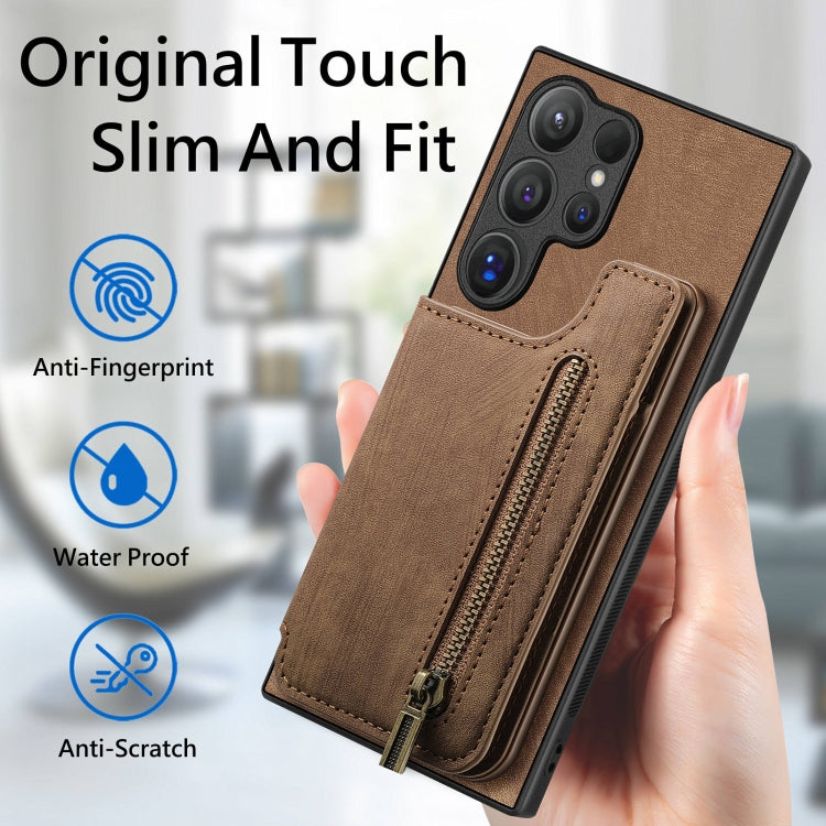 For Samsung Galaxy S24 Ultra 5G Retro Leather Zipper Wallet Back Phone Case(Brown) - HoMEdemic™ 