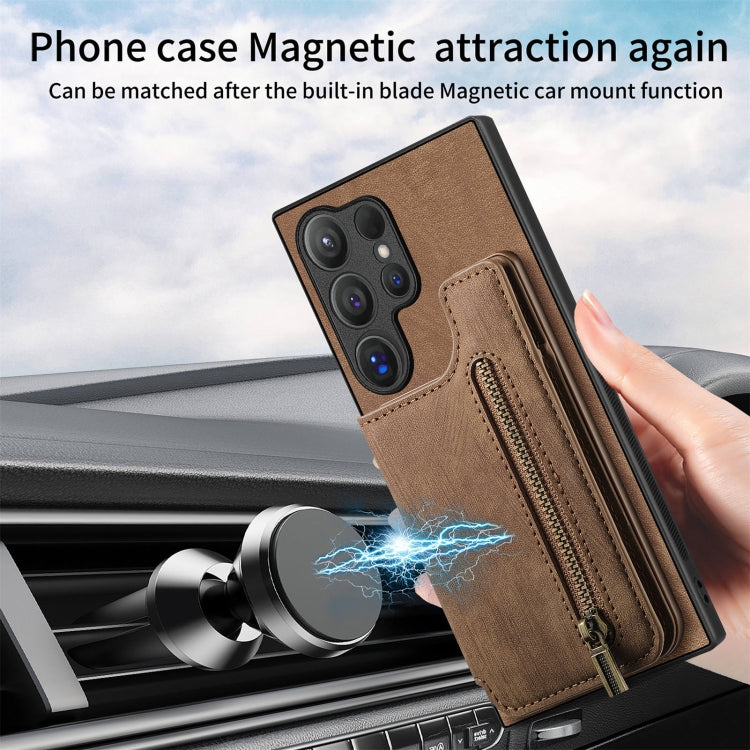 For Samsung Galaxy S24 Ultra 5G Retro Leather Zipper Wallet Back Phone Case(Brown) - HoMEdemic™ 