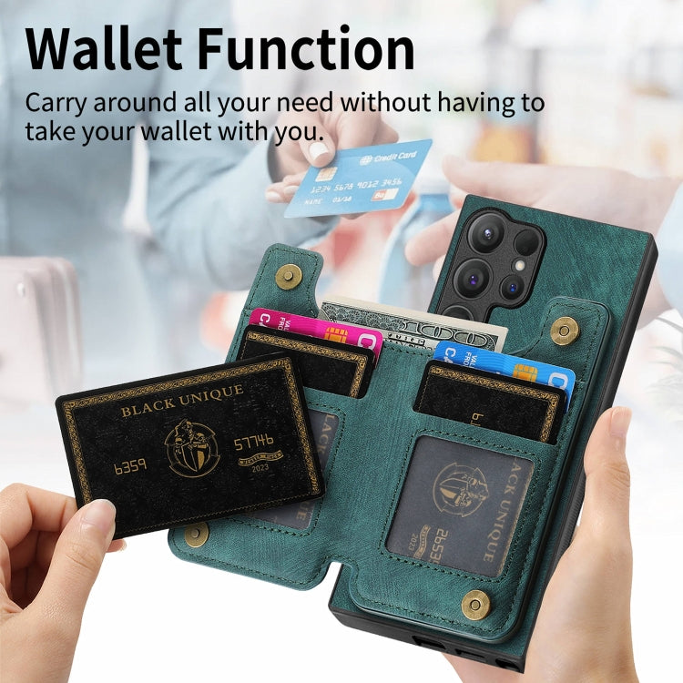 For Samsung Galaxy S24 Ultra 5G Retro Leather Zipper Wallet Back Phone Case(Green) - HoMEdemic™ 