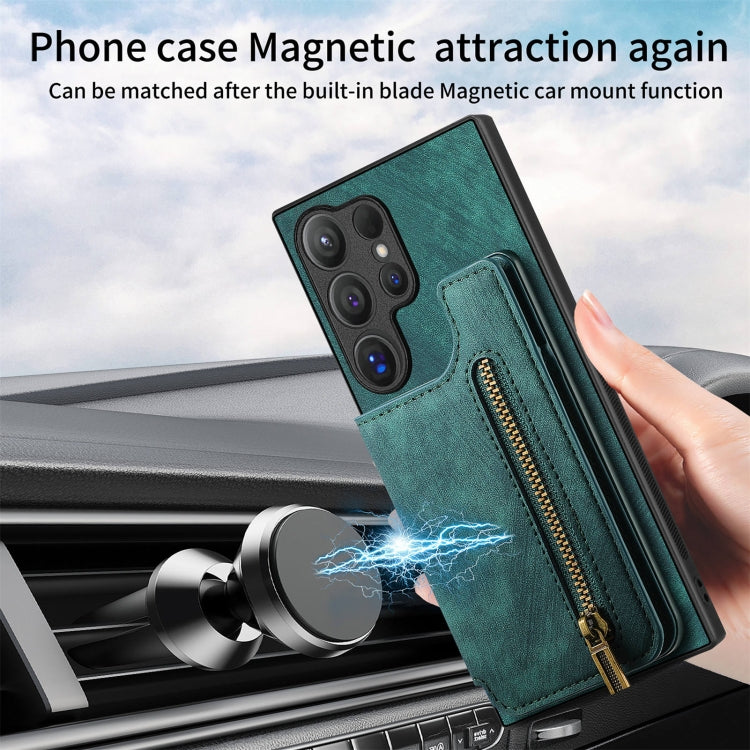 For Samsung Galaxy S24 Ultra 5G Retro Leather Zipper Wallet Back Phone Case(Green) - HoMEdemic™ 
