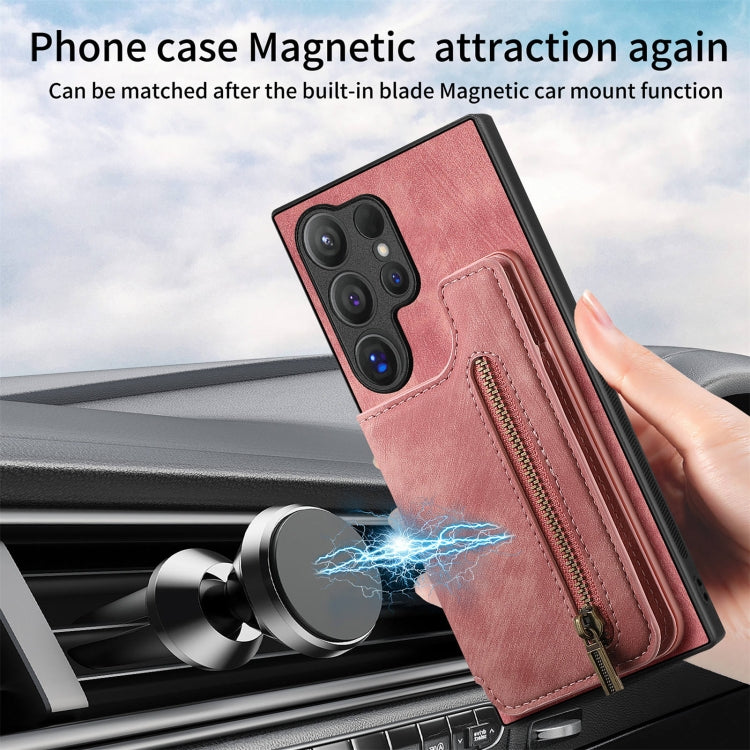 For Samsung Galaxy S24 Ultra 5G Retro Leather Zipper Wallet Back Phone Case(Pink) - HoMEdemic™ 