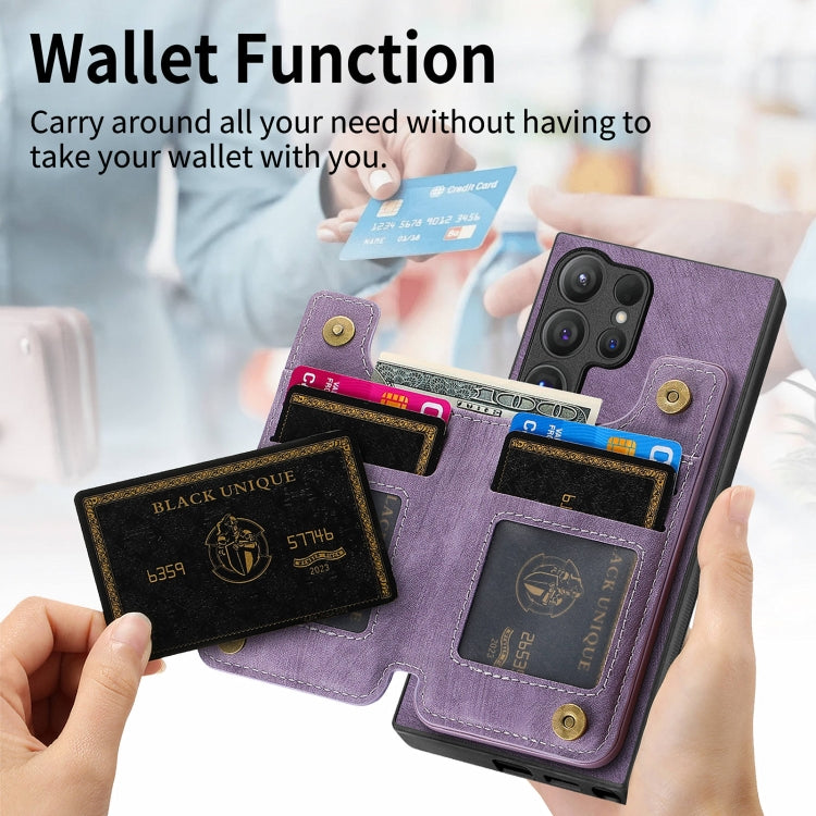 For Samsung Galaxy S24 Ultra 5G Retro Leather Zipper Wallet Back Phone Case(Purple) - HoMEdemic™ 