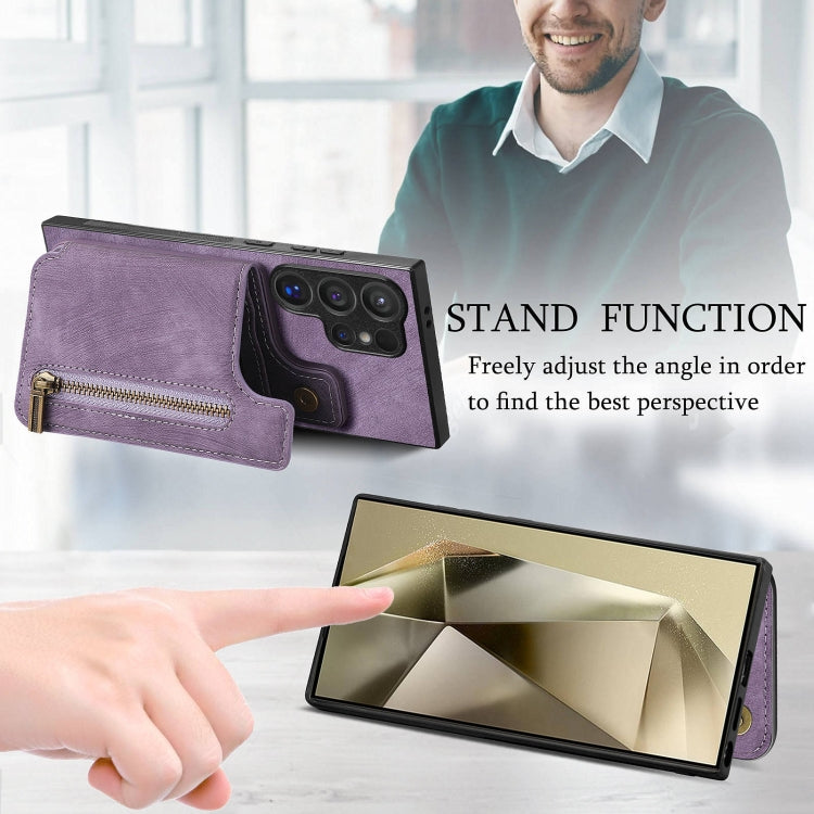 For Samsung Galaxy S24 Ultra 5G Retro Leather Zipper Wallet Back Phone Case(Purple) - HoMEdemic™ 