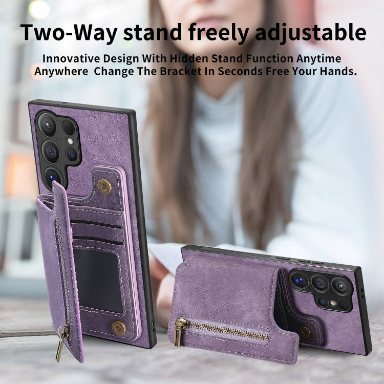 For Samsung Galaxy S24 Ultra 5G Retro Leather Zipper Wallet Back Phone Case(Purple) - HoMEdemic™ 