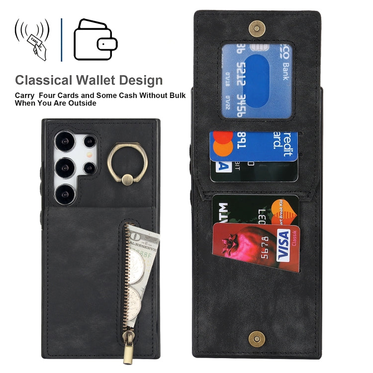 For Samsung Galaxy S24 Ultra 5G Retro Ring and Zipper RFID Card Slot Phone Case(Black) - HoMEdemic™ 