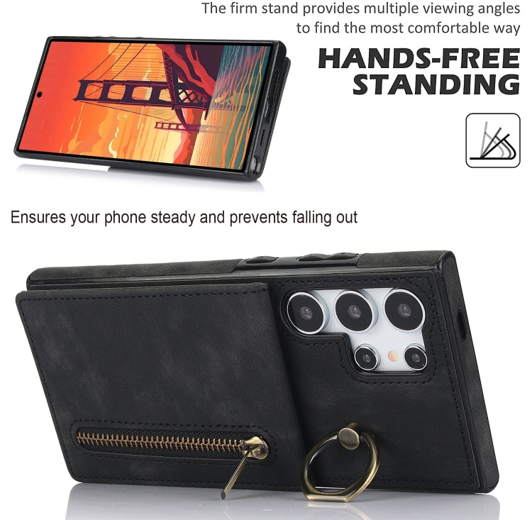 For Samsung Galaxy S24 Ultra 5G Retro Ring and Zipper RFID Card Slot Phone Case(Black) - HoMEdemic™ 