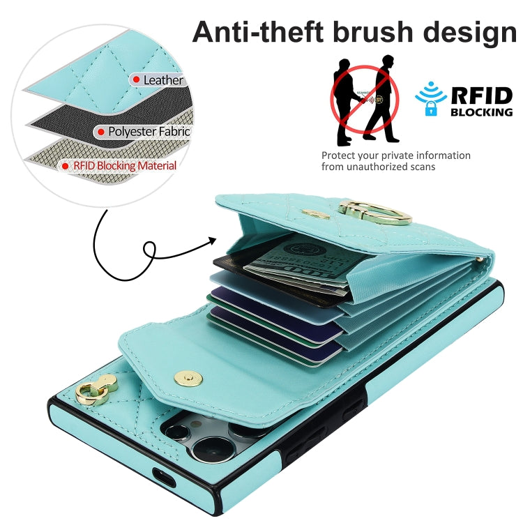 For Samsung Galaxy S24 Ultra 5G Rhombic Texture Card Bag Phone Case with Long Lanyard(Mint Green) - HoMEdemic™ 