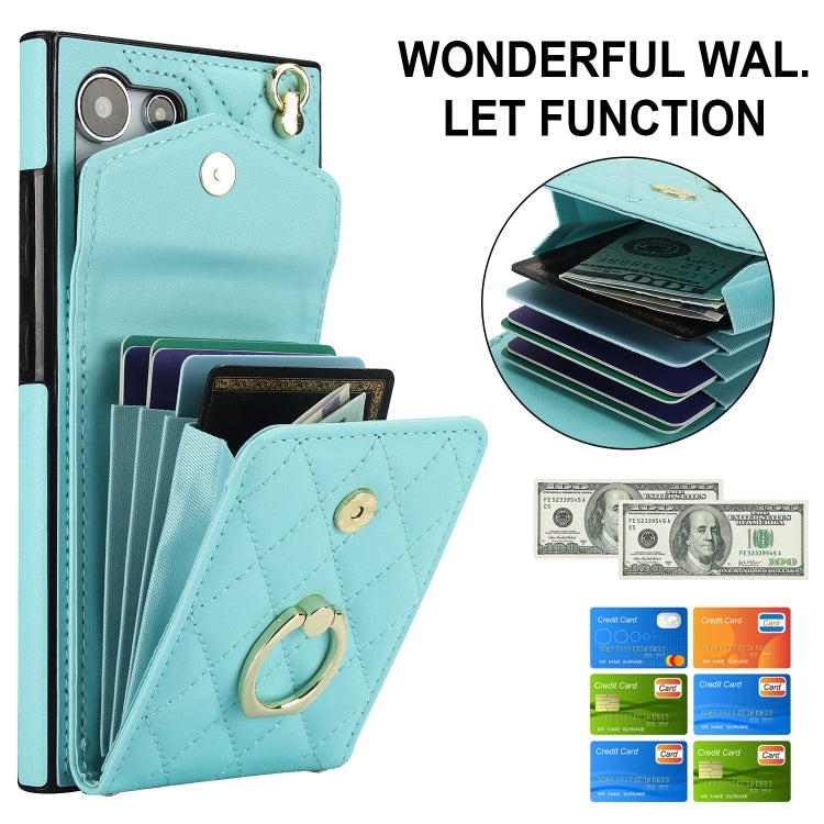 For Samsung Galaxy S24 Ultra 5G Rhombic Texture Card Bag Phone Case with Long Lanyard(Mint Green) - HoMEdemic™ 