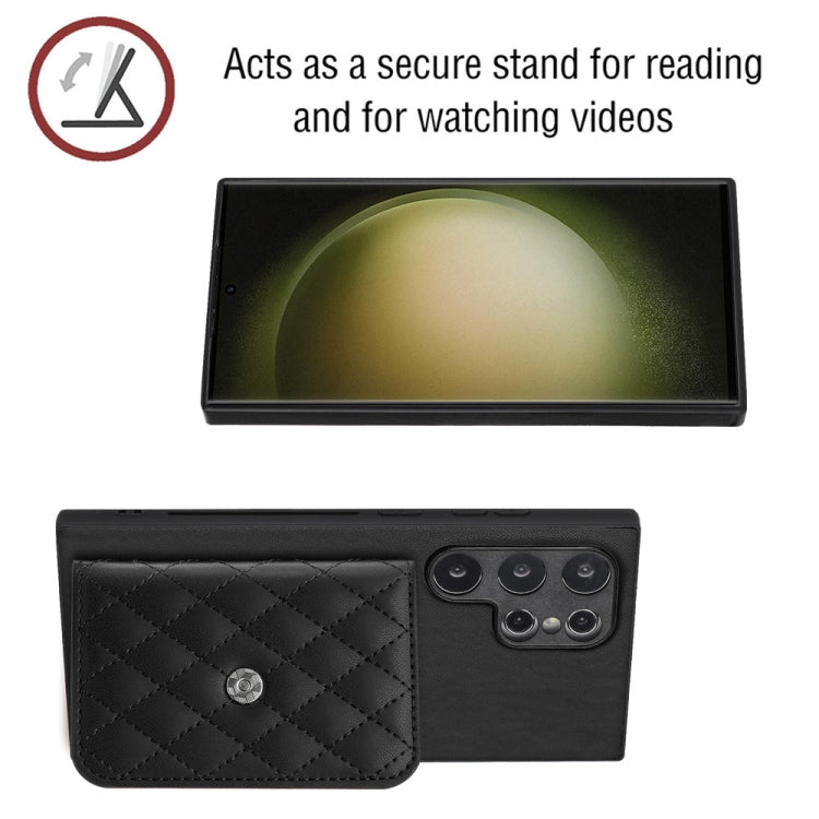 For Samsung Galaxy S24 Ultra 5G Rhombic Texture Card Bag RFID Phone Case with Long Lanyard(Black) - HoMEdemic™ 