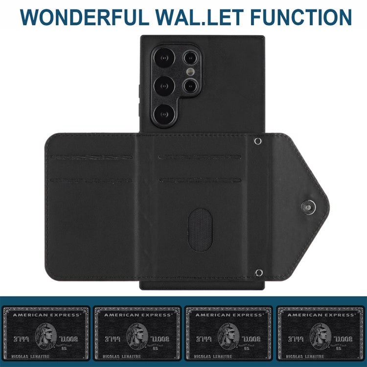 For Samsung Galaxy S24 Ultra 5G Rhombic Texture Card Bag RFID Phone Case with Long Lanyard(Black) - HoMEdemic™ 