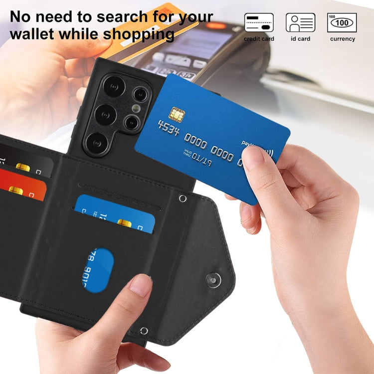 For Samsung Galaxy S24 Ultra 5G Rhombic Texture Card Bag RFID Phone Case with Long Lanyard(Black) - HoMEdemic™ 