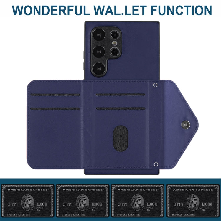 For Samsung Galaxy S24 Ultra 5G Rhombic Texture Card Bag RFID Phone Case with Long Lanyard(Blue) - HoMEdemic™ 