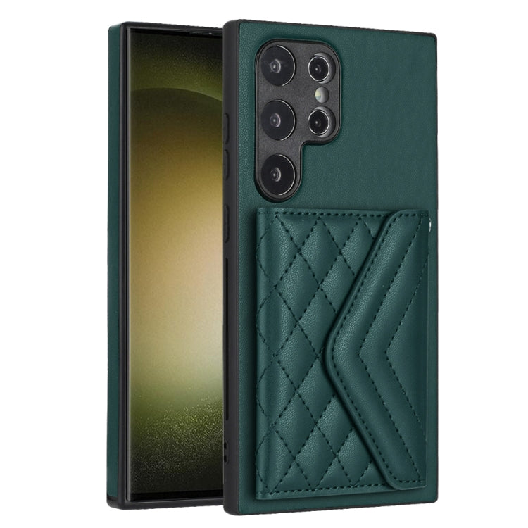 For Samsung Galaxy S24 Ultra 5G Rhombic Texture Card Bag RFID Phone Case with Long Lanyard(Green) - HoMEdemic™ 