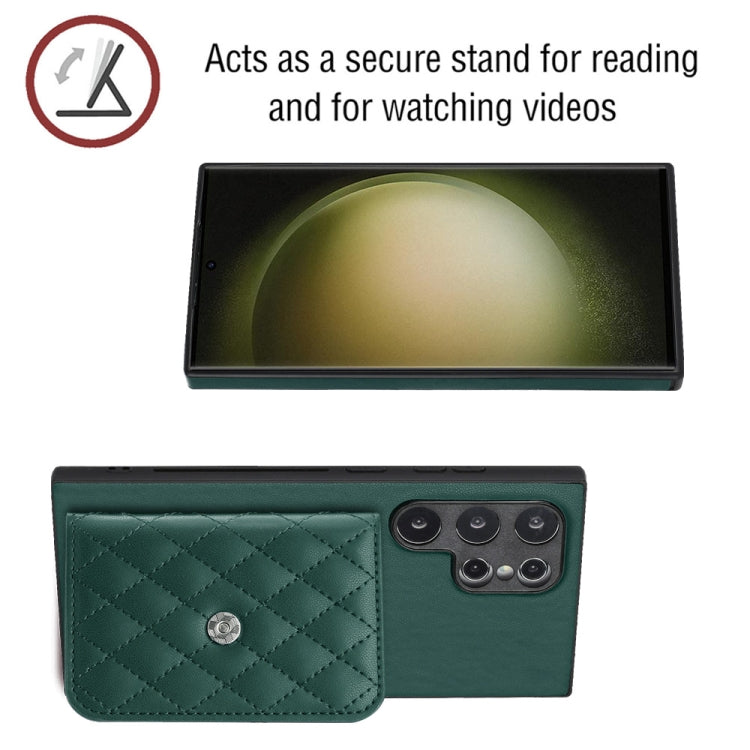For Samsung Galaxy S24 Ultra 5G Rhombic Texture Card Bag RFID Phone Case with Long Lanyard(Green) - HoMEdemic™ 