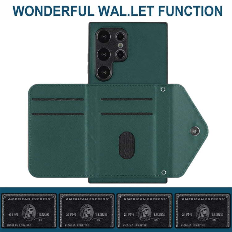 For Samsung Galaxy S24 Ultra 5G Rhombic Texture Card Bag RFID Phone Case with Long Lanyard(Green) - HoMEdemic™ 