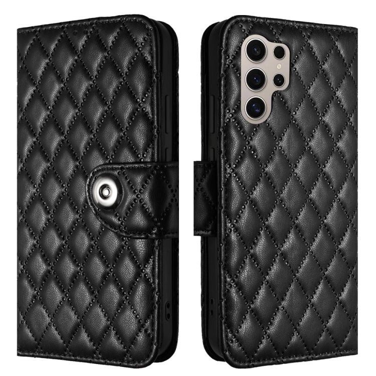 For Samsung Galaxy S24 Ultra 5G Rhombic Texture Flip Leather Phone Case with Lanyard(Black) - HoMEdemic™ 