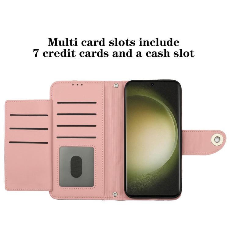 For Samsung Galaxy S24 Ultra 5G Rhombic Texture Flip Leather Phone Case with Lanyard(Coral Pink) - HoMEdemic™ 