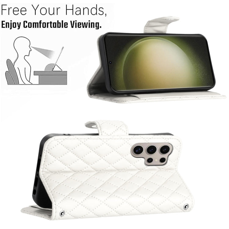 For Samsung Galaxy S24 Ultra 5G Rhombic Texture Flip Leather Phone Case with Lanyard(White) - HoMEdemic™ 