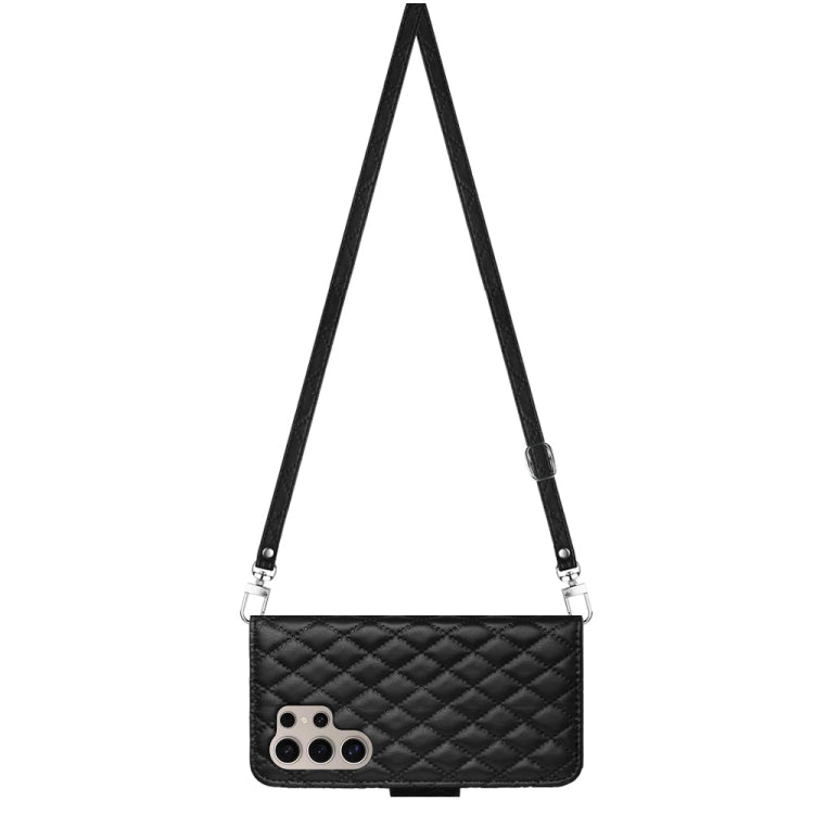 For Samsung Galaxy S24 Ultra 5G Rhombic Texture Flip Leather Phone Case with Long Lanyard(Black) - HoMEdemic™ 
