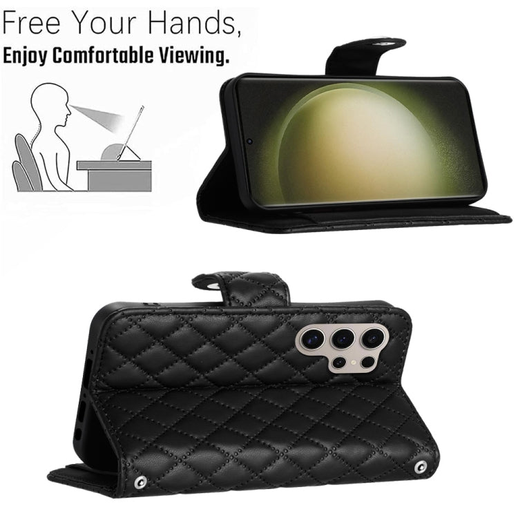 For Samsung Galaxy S24 Ultra 5G Rhombic Texture Flip Leather Phone Case with Long Lanyard(Black) - HoMEdemic™ 
