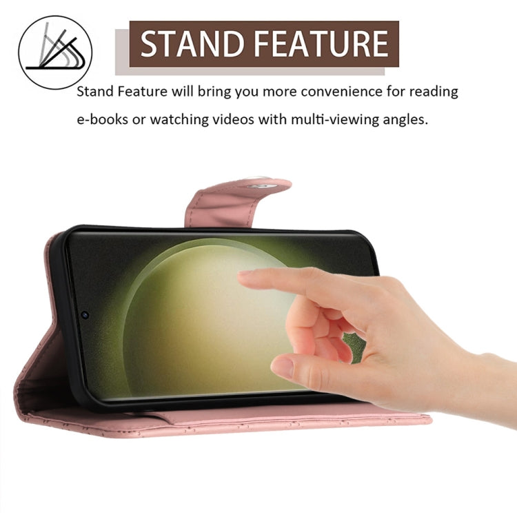For Samsung Galaxy S24 Ultra 5G Rhombic Texture Flip Leather Phone Case with Long Lanyard(Coral Pink) - HoMEdemic™ 