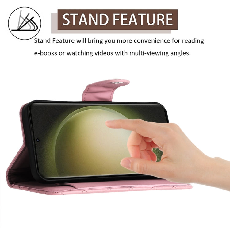 For Samsung Galaxy S24 Ultra 5G Rhombic Texture Flip Leather Phone Case with Long Lanyard(Pink) - HoMEdemic™ 