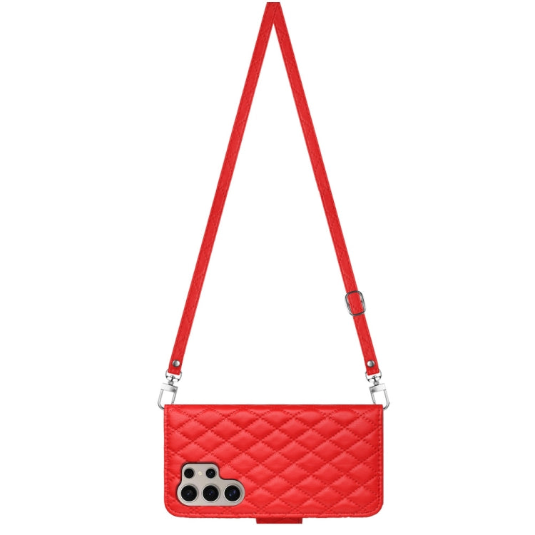 For Samsung Galaxy S24 Ultra 5G Rhombic Texture Flip Leather Phone Case with Long Lanyard(Red) - HoMEdemic™ 