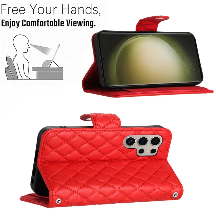 For Samsung Galaxy S24 Ultra 5G Rhombic Texture Flip Leather Phone Case with Long Lanyard(Red) - HoMEdemic™ 